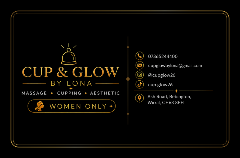 Cup & Glow by Lona business card, women only, Bebington